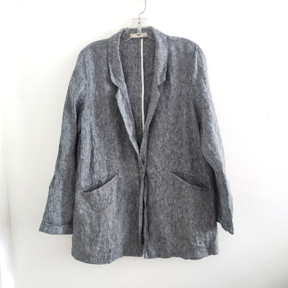 Mng Mango Linen Blend Gray Oversized Blazer Jacket